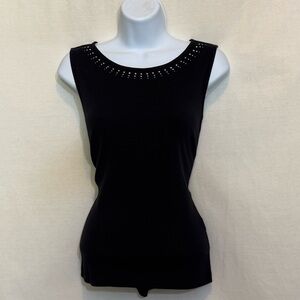 C-118 Talbots Black Beaded Detail Sleeveless Pullover Blouse Size‎ S
